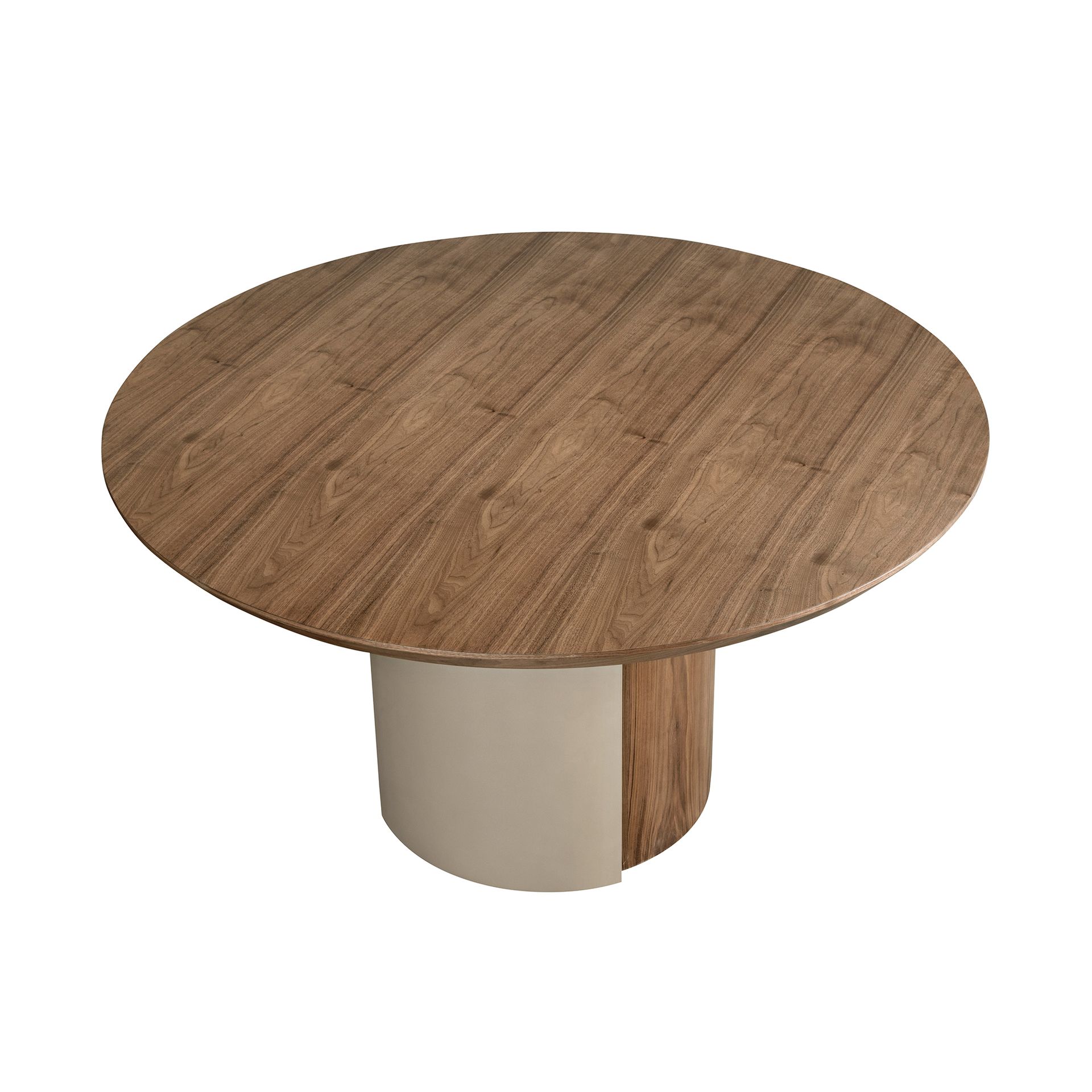 Mesa comedor redonda nogal y acero arena metalizado Mesa comedor redonda nogal y acero arena metalizado