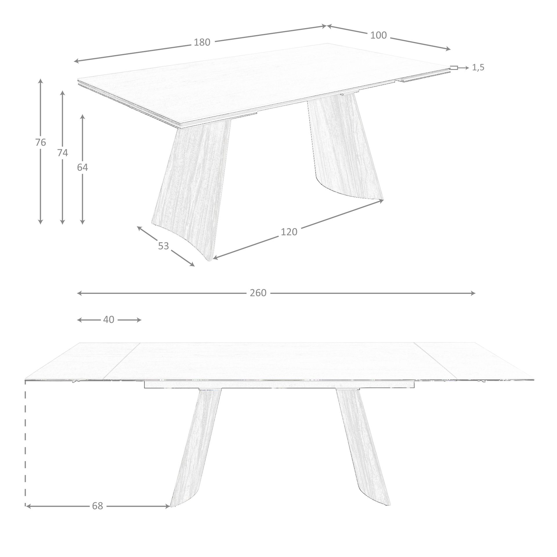 Mesa comedor extensible rectangular mármol porcelánico y acero efecto nogal Mesa comedor extensible rectangular mármol porcelánico y acero efecto nogal