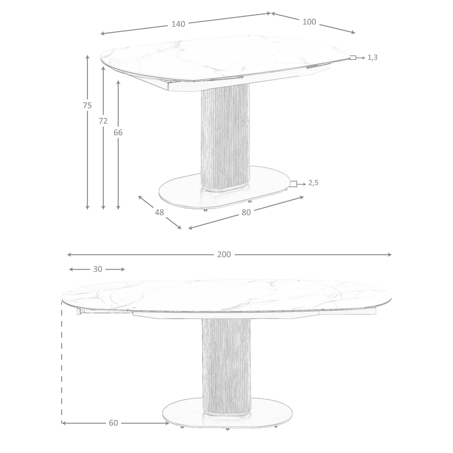 Mesa comedor extensible ovalada barril mármol porcelánico y nogal Mesa comedor extensible ovalada barril mármol porcelánico y nogal