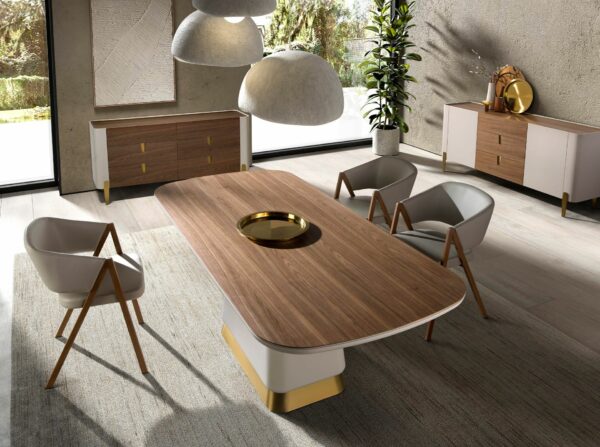 Mesa comedor rectangular nogal y madera beige