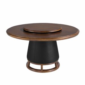 Mesa comedor redonda nogal oscuro y madera tapizada en polipiel Mesa comedor redonda nogal oscuro y madera tapizada en polipiel