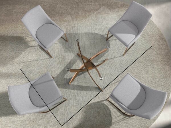 Mesa comedor rectangular cristal templado y acero rosa