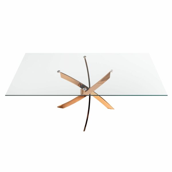 Mesa comedor rectangular cristal templado y acero rosa