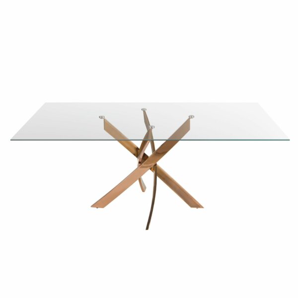 Mesa comedor rectangular cristal templado y acero rosa