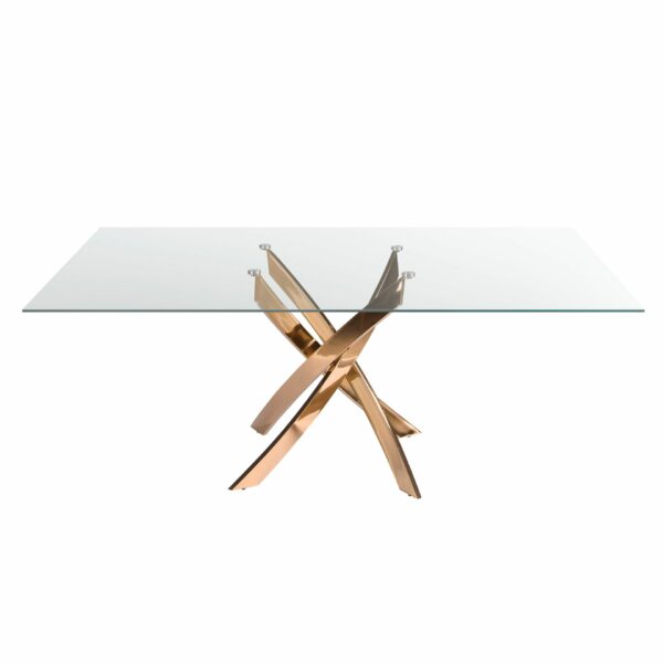 Mesa comedor rectangular cristal templado y acero rosa