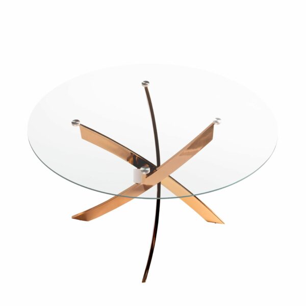 Mesa comedor redonda cristal templado y acero rosa