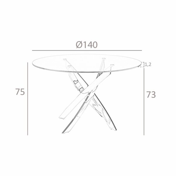 Mesa comedor redonda cristal templado y acero rosa