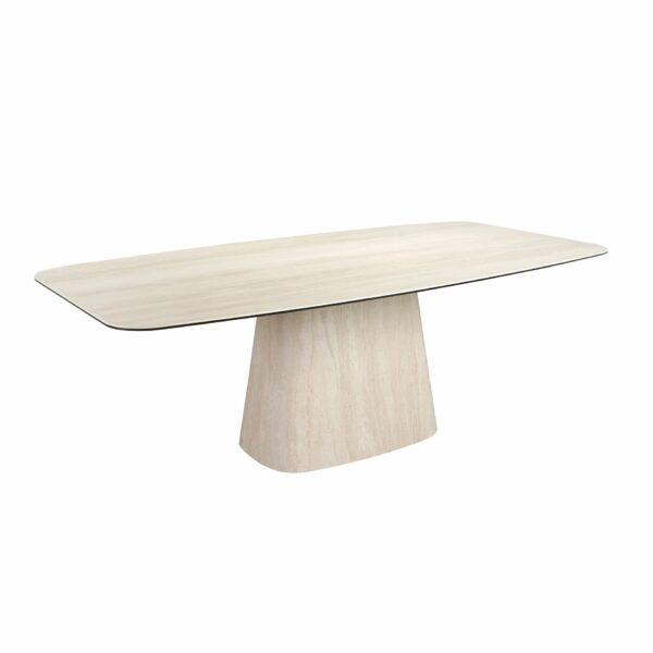 Mesa comedor ovalada barril mármol porcelánico