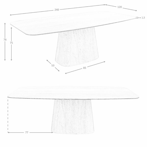 Mesa comedor ovalada barril mármol porcelánico