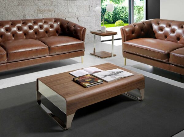 Mesa centro rectangular nogal y acero cromado