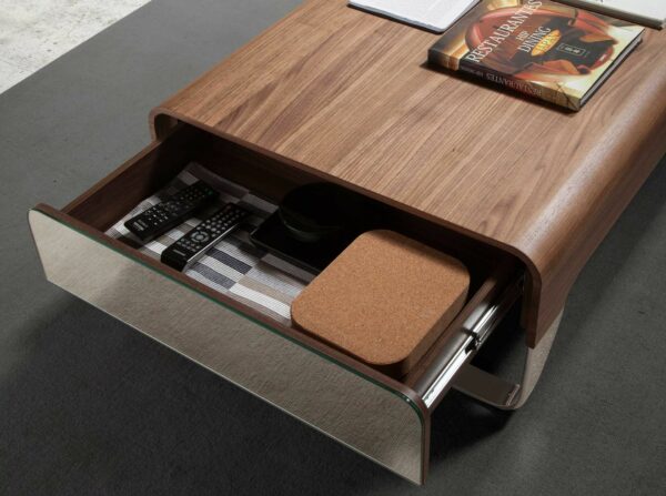 Mesa centro rectangular nogal y acero cromado