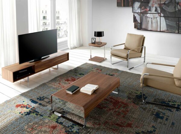 Mesa centro rectangular nogal y acero cromado