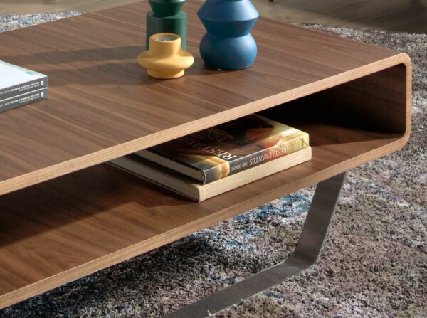 Mesa centro rectangular nogal y acero cromado