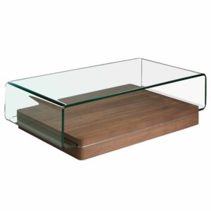 Mesa centro rectangular cristal templado y nogal Mesa centro rectangular cristal templado y nogal