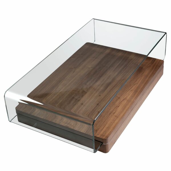 Mesa centro rectangular cristal templado y nogal