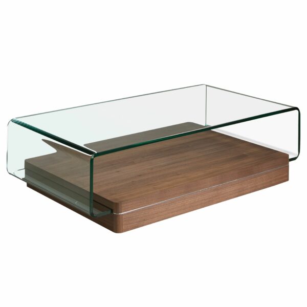 Mesa centro rectangular cristal templado y nogal