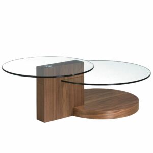 Mesa centro redonda cristal templado y nogal Mesa centro redonda cristal templado y nogal