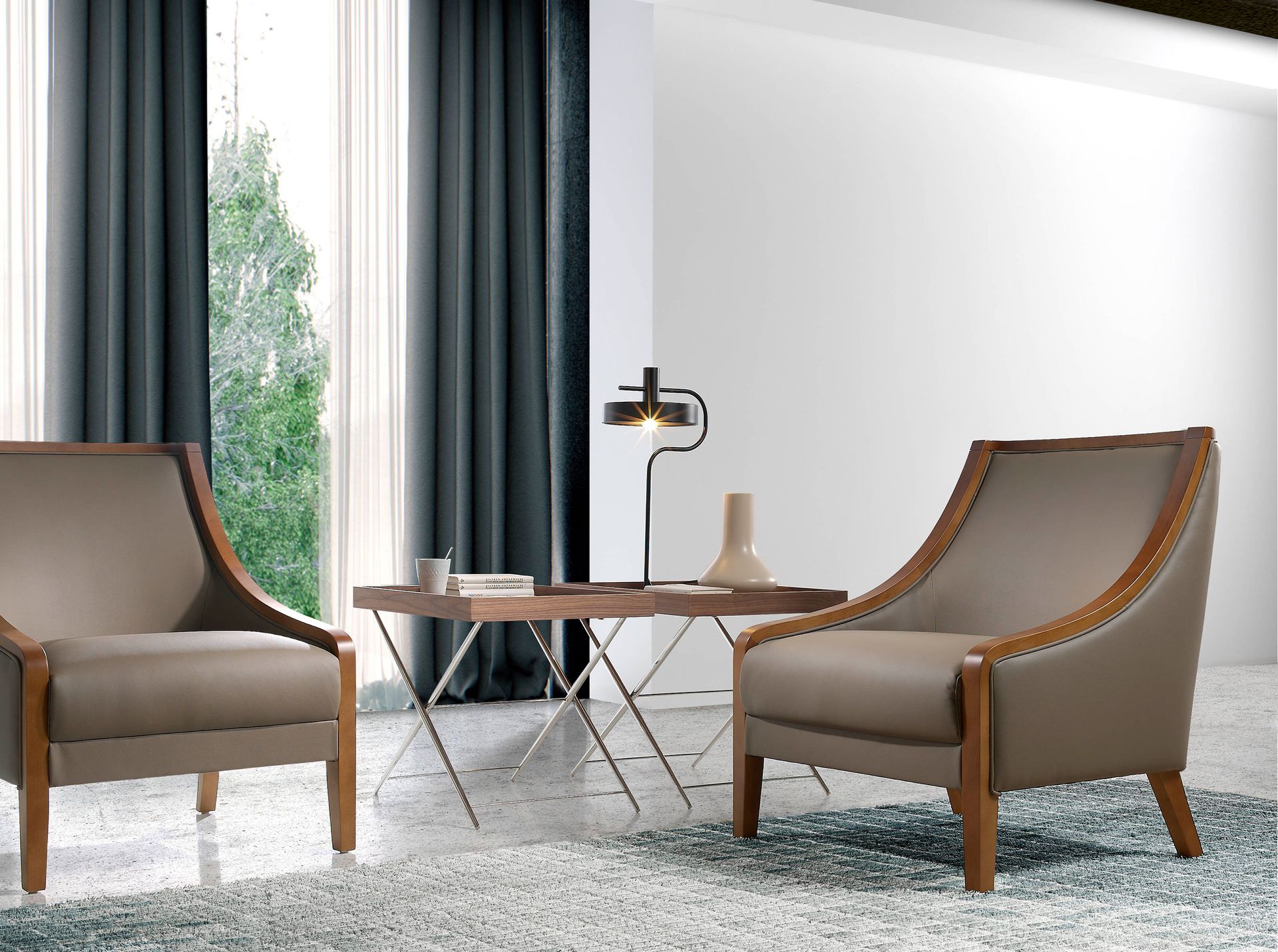 Mesa rincón rectangular nogal y acero cromado Mesa rincón rectangular nogal y acero cromado