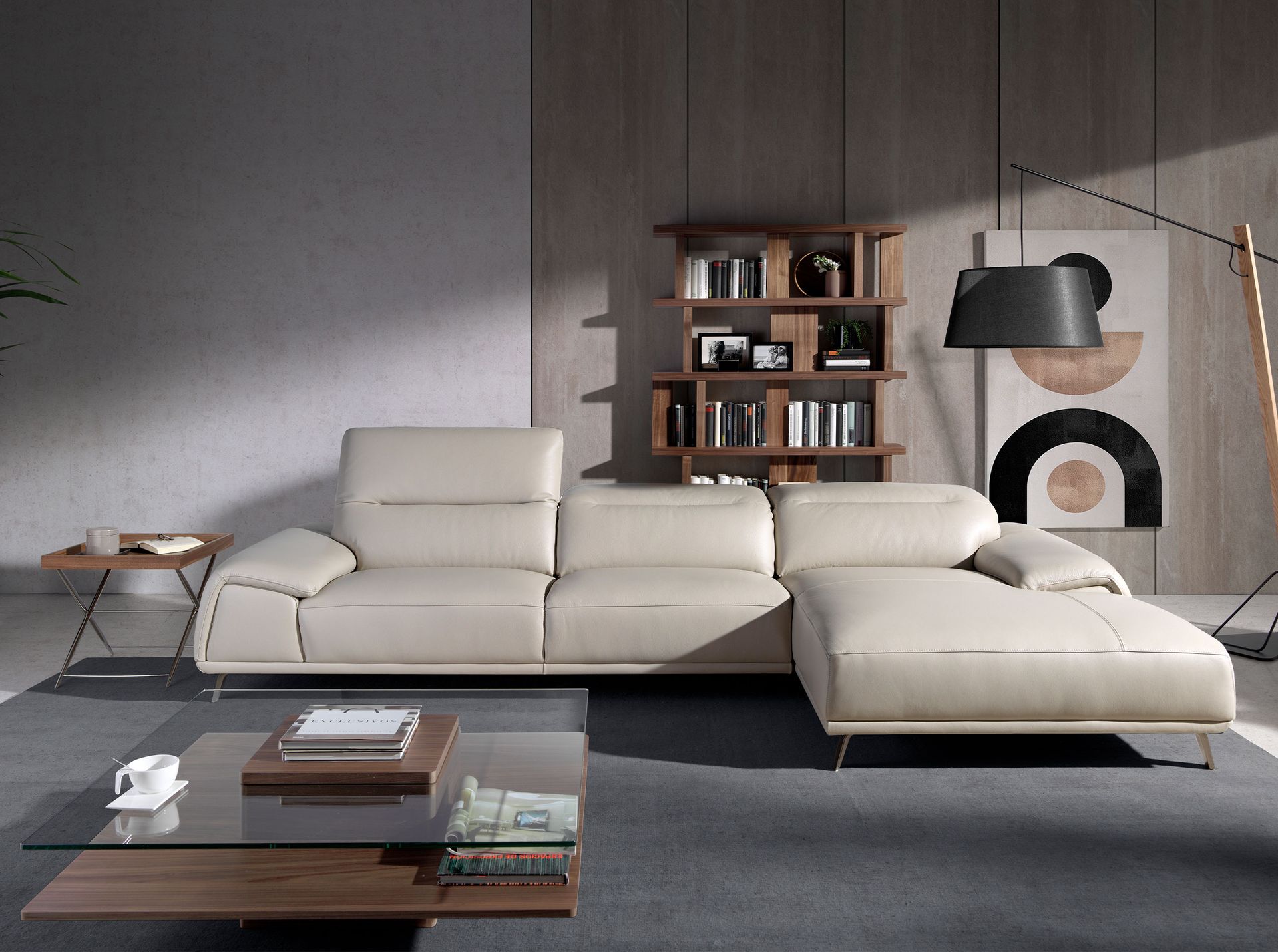 Mesa rincón rectangular nogal y acero cromado Mesa rincón rectangular nogal y acero cromado