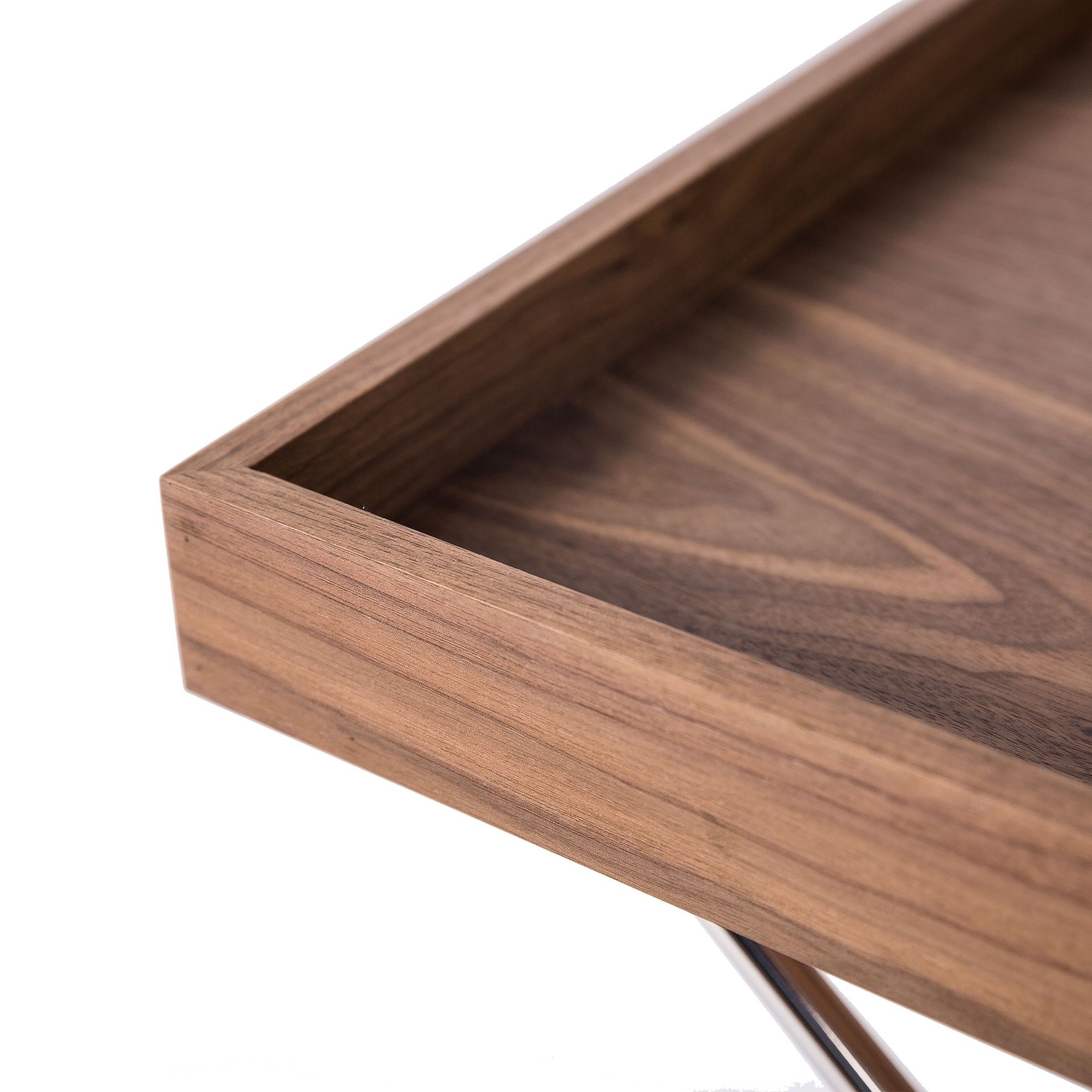 Mesa rincón rectangular nogal y acero cromado Mesa rincón rectangular nogal y acero cromado