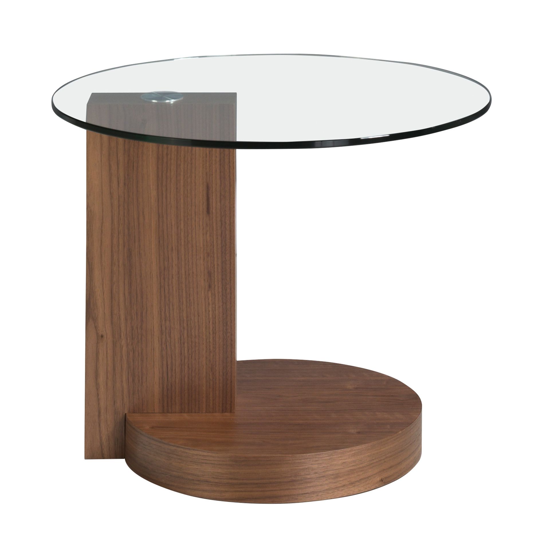 Mesa rincón redonda cristal templado y nogal Mesa rincón redonda cristal templado y nogal