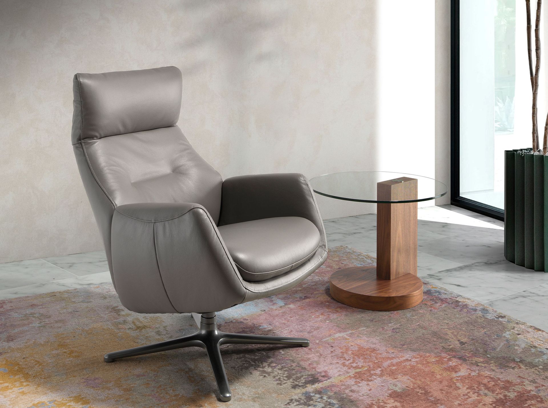 Mesa rincón redonda cristal templado y nogal Mesa rincón redonda cristal templado y nogal