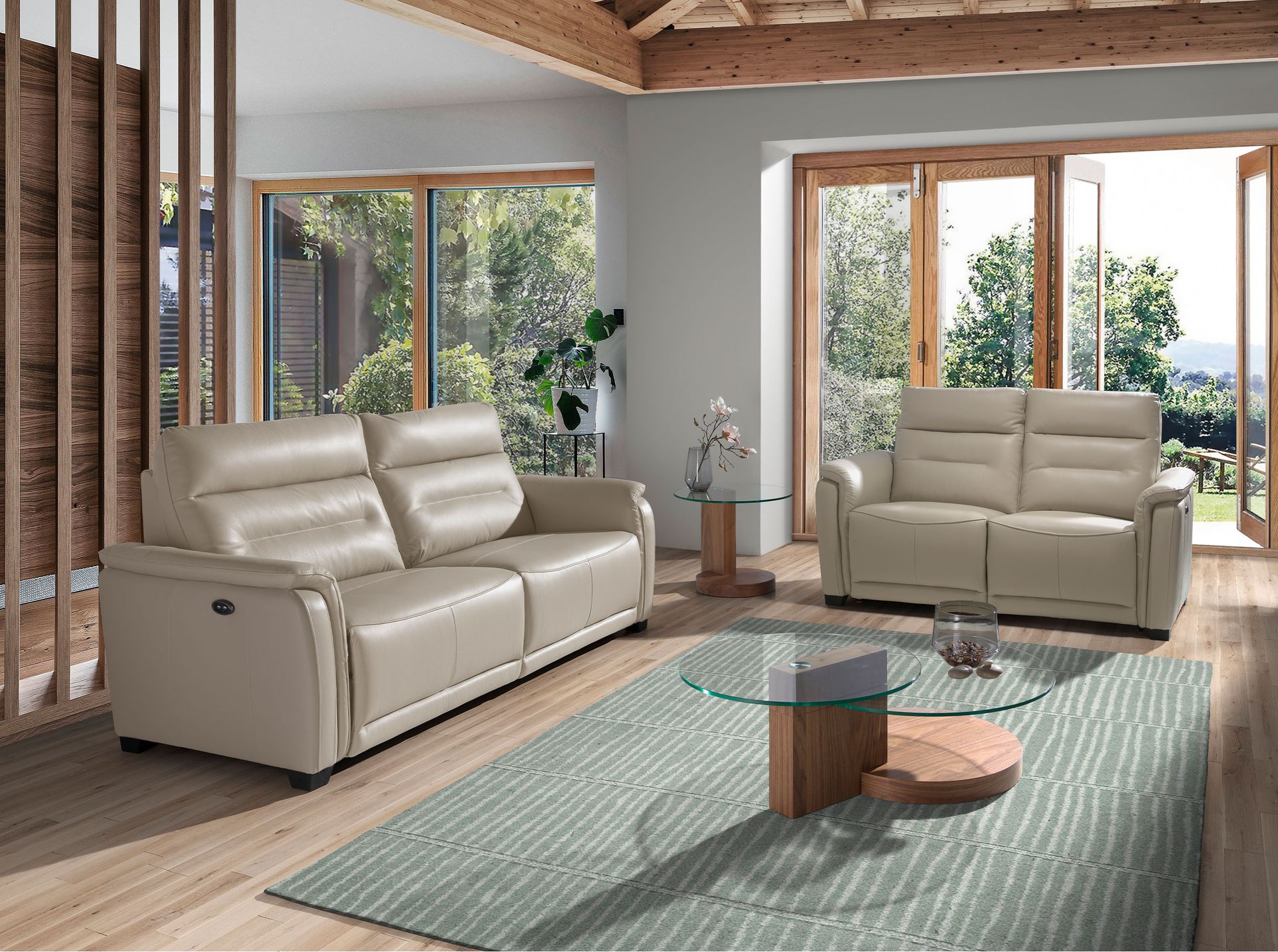 Mesa rincón redonda cristal templado y nogal Mesa rincón redonda cristal templado y nogal