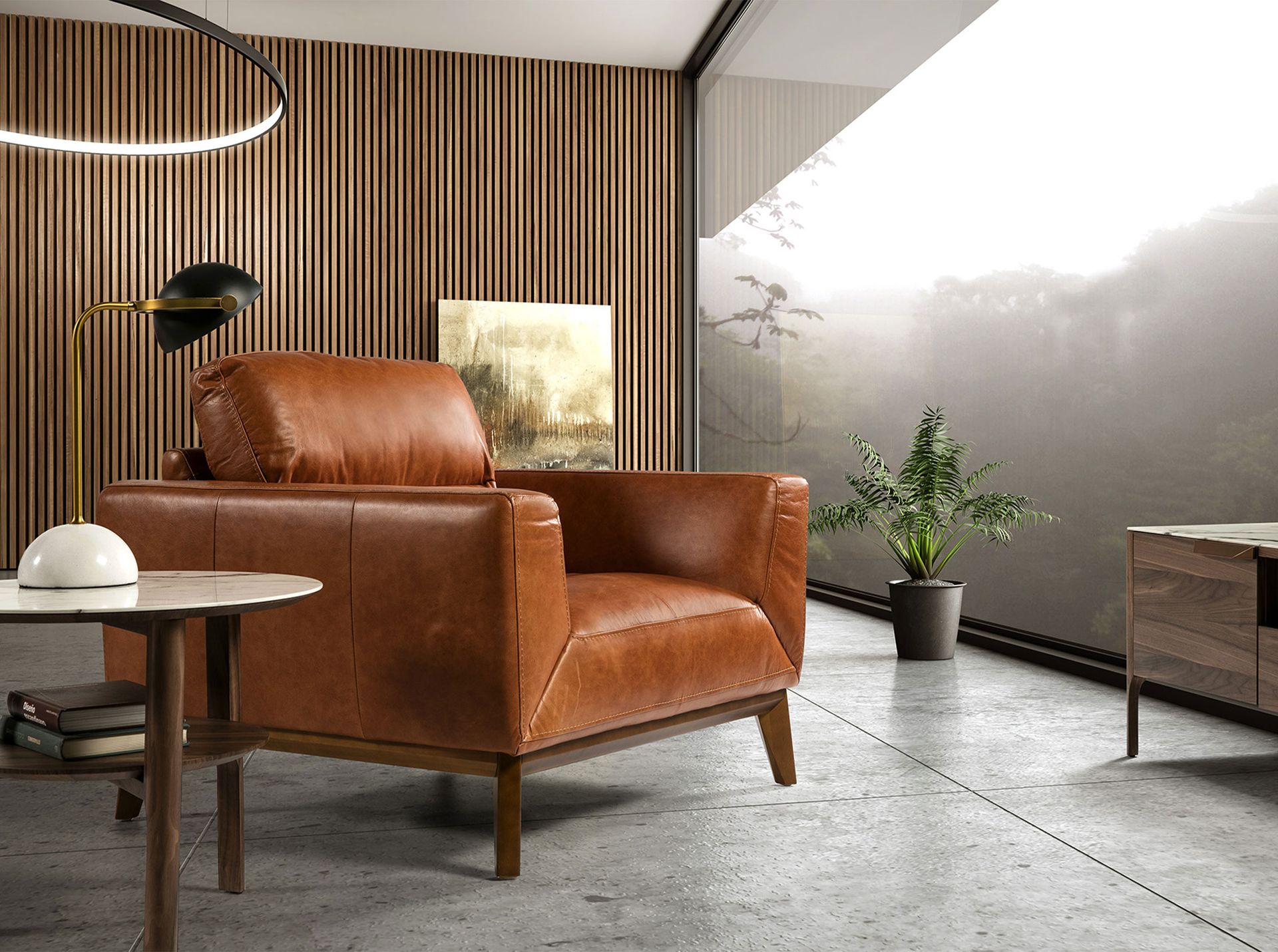 Mesa rincón redonda mármol porcelánico y nogal Mesa rincón redonda mármol porcelánico y nogal