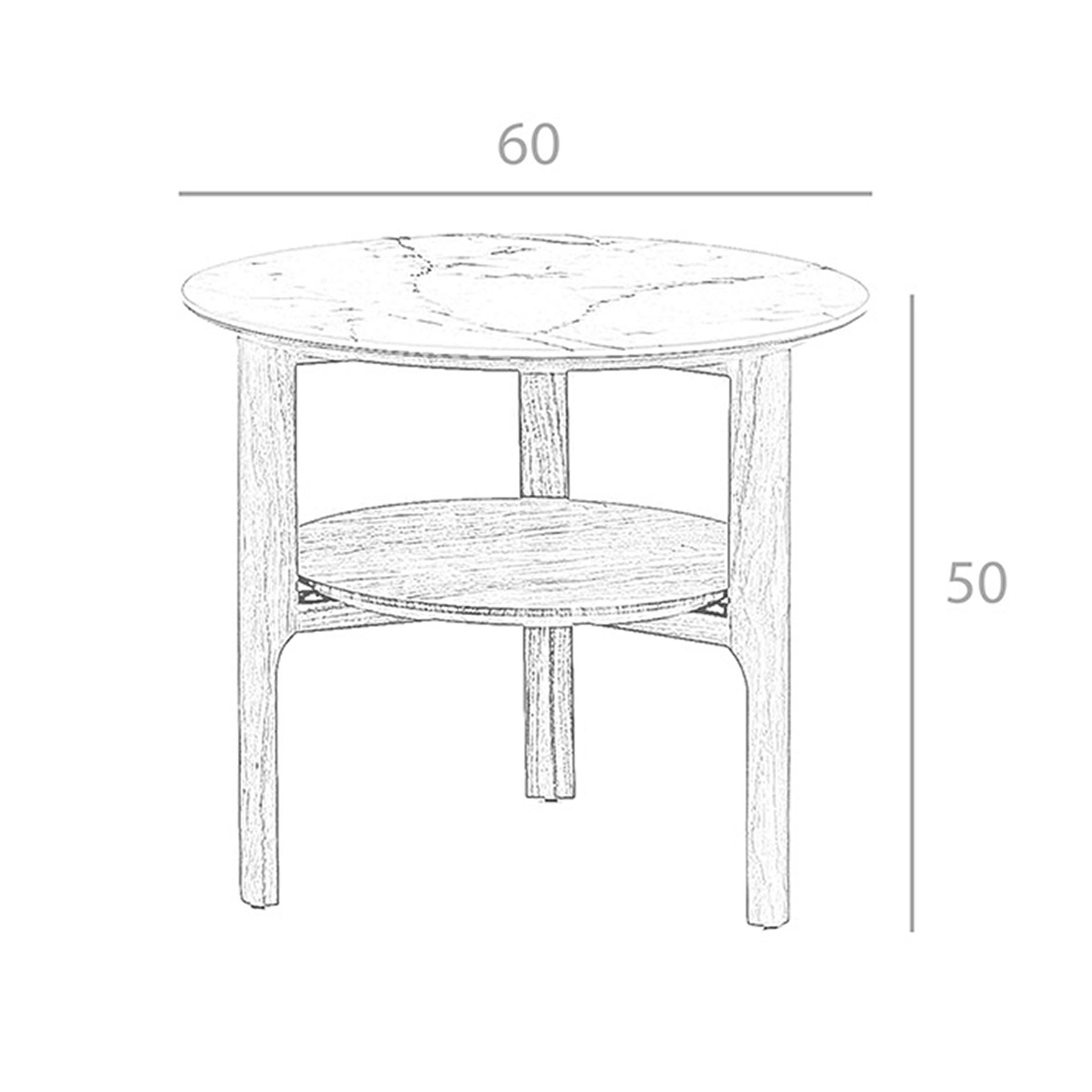 Mesa rincón redonda mármol porcelánico y nogal Mesa rincón redonda mármol porcelánico y nogal