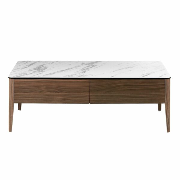 Mesa centro rectangular mármol porcelánico y nogal