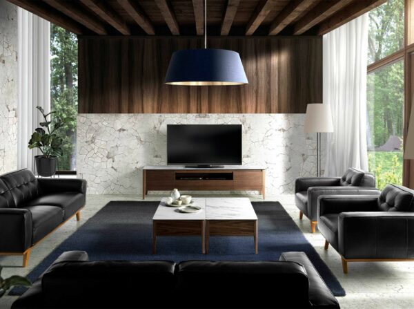Mesa centro rectangular mármol porcelánico y nogal