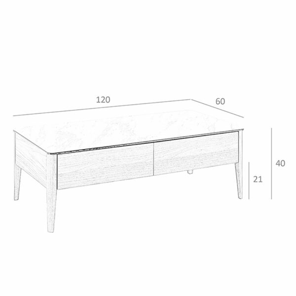 Mesa centro rectangular mármol porcelánico y nogal