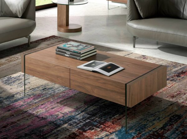 Mesa centro rectangular nogal y cristal templado