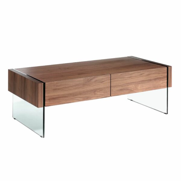 Mesa centro rectangular nogal y cristal templado