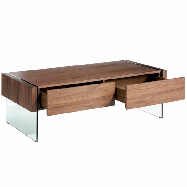 Mesa centro rectangular nogal y cristal templado