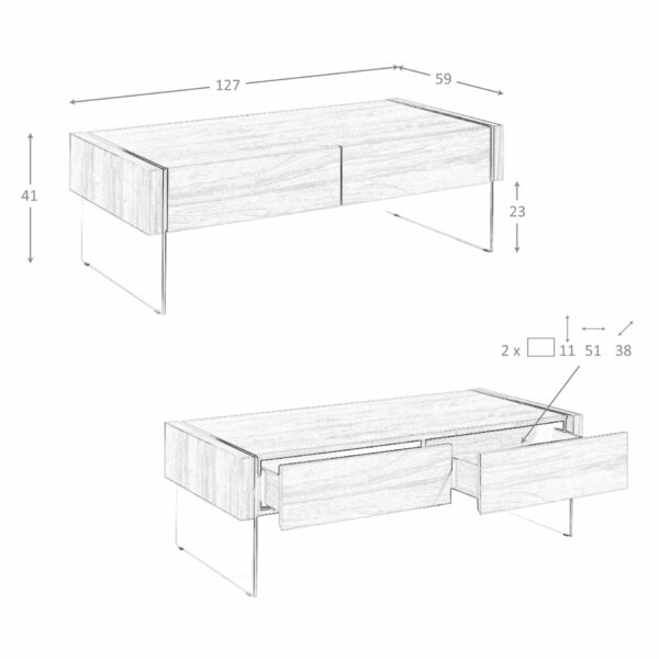 Mesa centro rectangular nogal y cristal templado