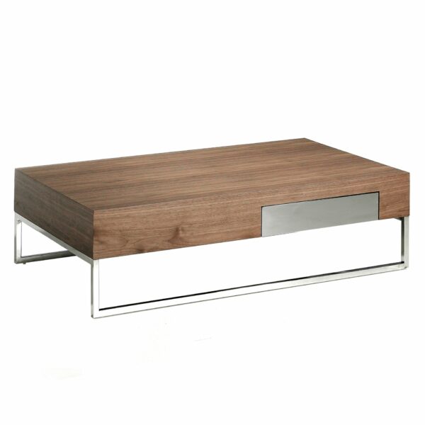 Mesa centro rectangular nogal y acero cromado
