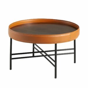 Mesa centro redonda polipiel, nogal y acero negro Mesa centro redonda polipiel, nogal y acero negro