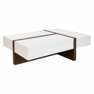 Mesa centro rectangular madera blanco y nogal Mesa centro rectangular madera blanco y nogal