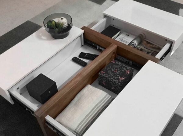Mesa centro rectangular madera blanco y nogal