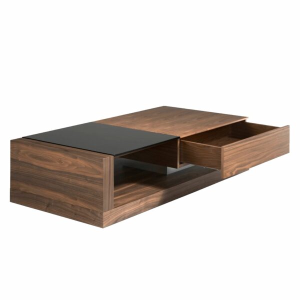 Mesa centro rectangular Cristal negro y nogal