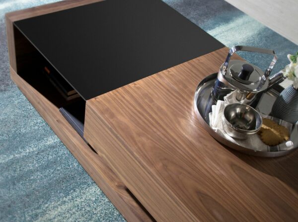 Mesa centro rectangular Cristal negro y nogal