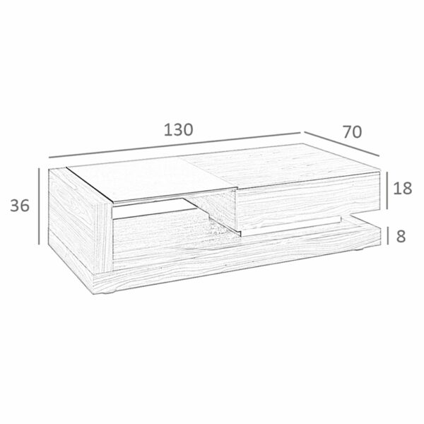 Mesa centro rectangular Cristal negro y nogal