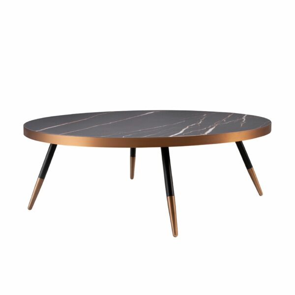 Mesa centro redonda mármol porcelánico y acero negro
