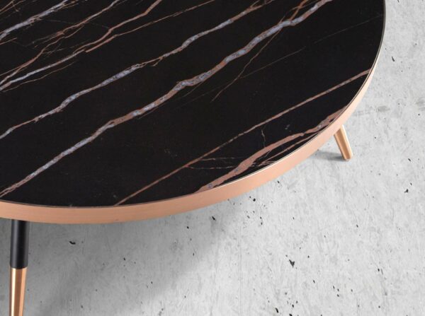 Mesa centro redonda mármol porcelánico y acero negro