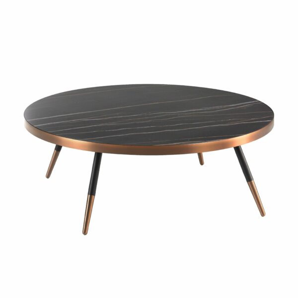 Mesa centro redonda mármol porcelánico y acero negro