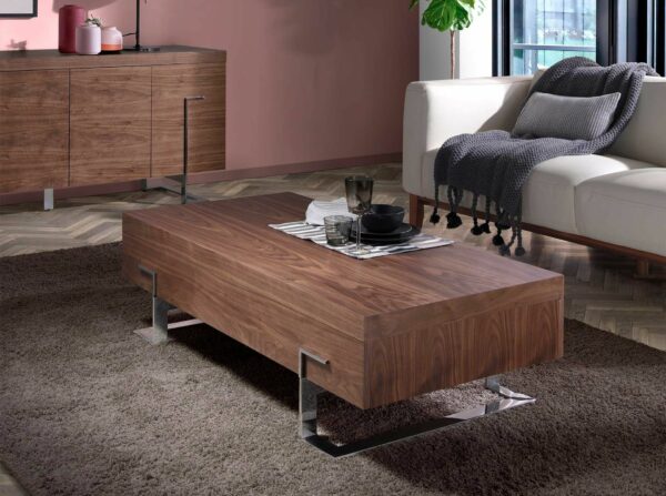Mesa centro rectangular nogal y acero cromado