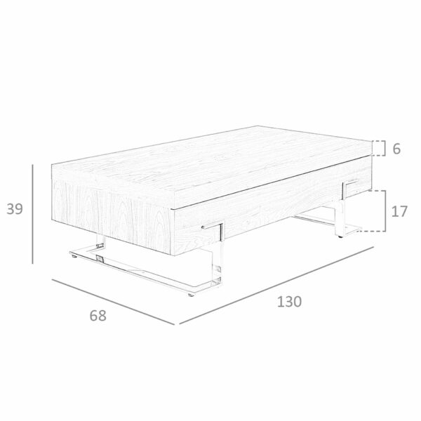 Mesa centro rectangular nogal y acero cromado
