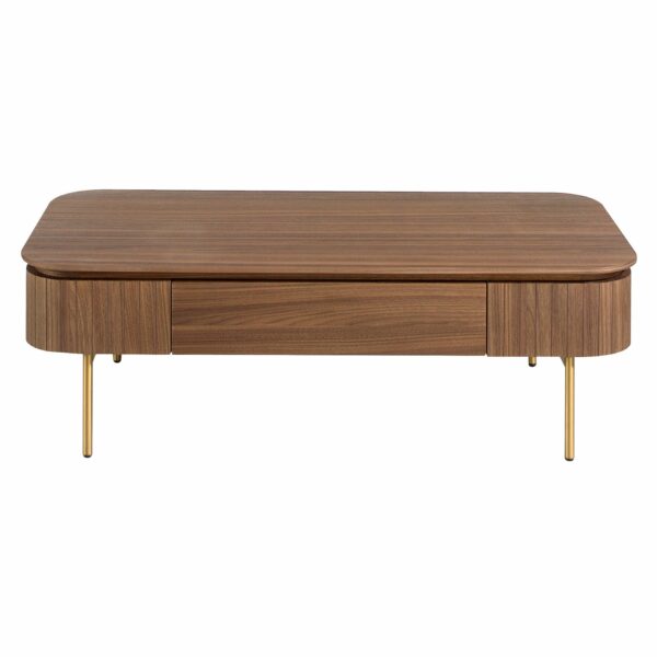 Mesa centro rectangular nogal y acero pulido dorado