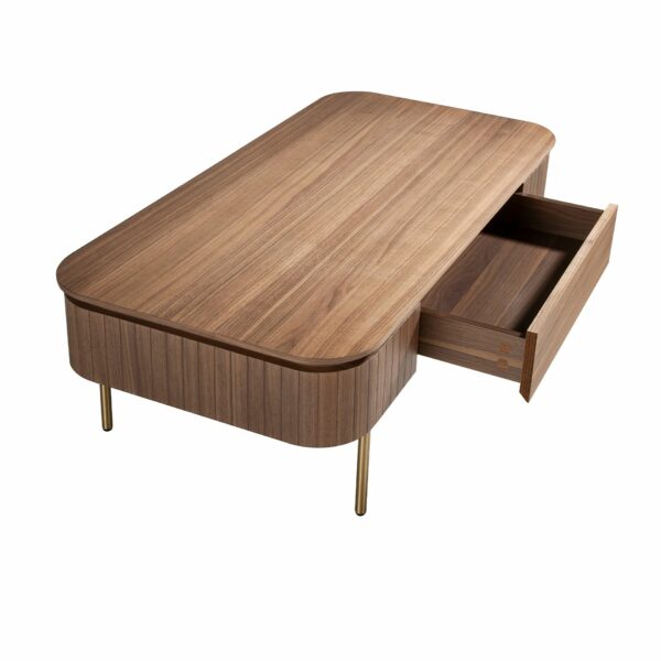 Mesa centro rectangular nogal y acero pulido dorado